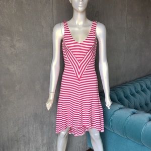 Bebe High Low Stripe Dress, Pink/White, XS